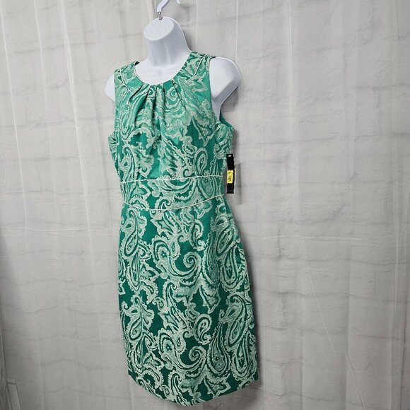 NWT Alex Marie Green Paisley Sleeveless Brocade Retro Knee Length Dress Size 6 - Picture 6 of 14
